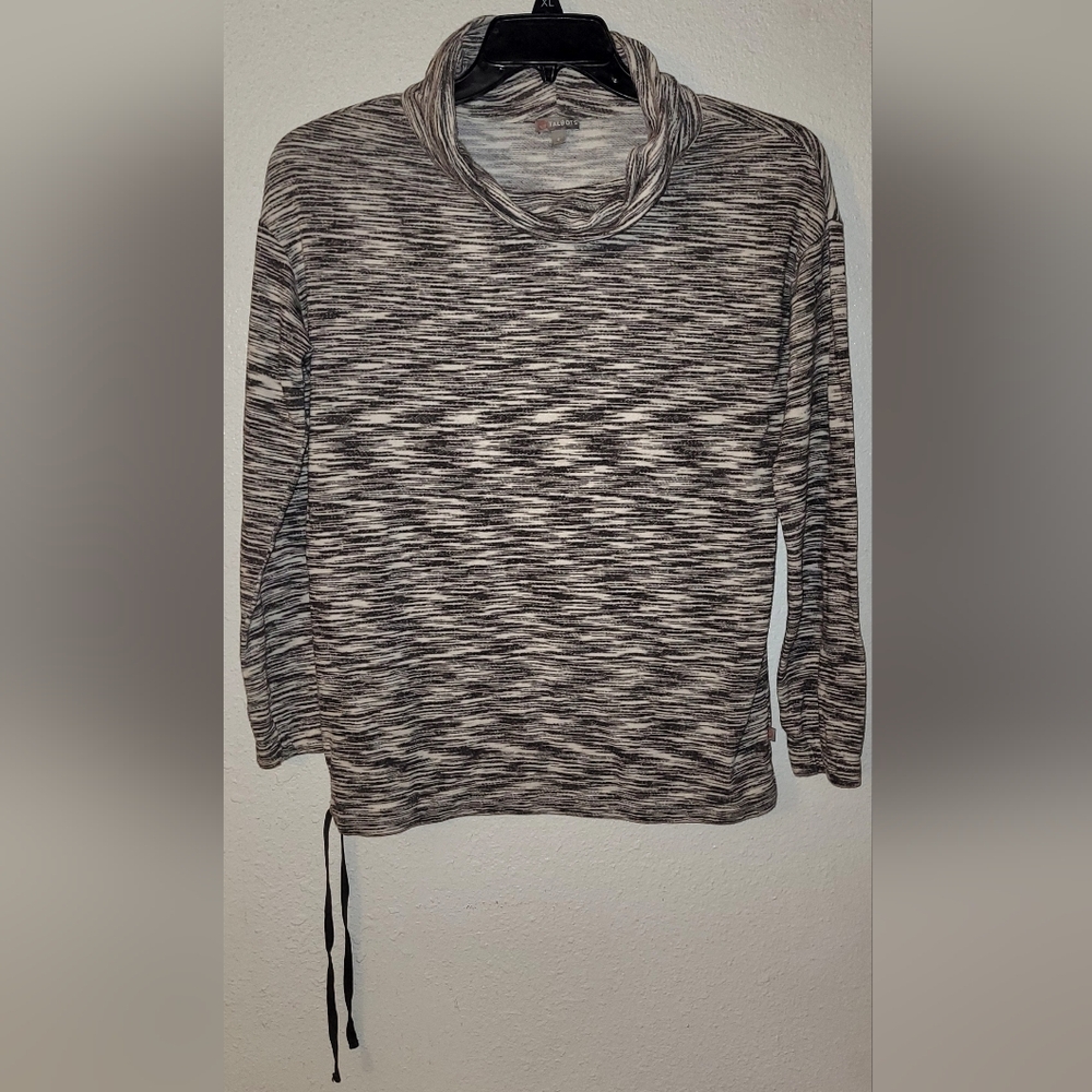 T By TALBOTS Pullover Sweater Cowl Mock Neck Striped Gray Marled S SMALL Soft